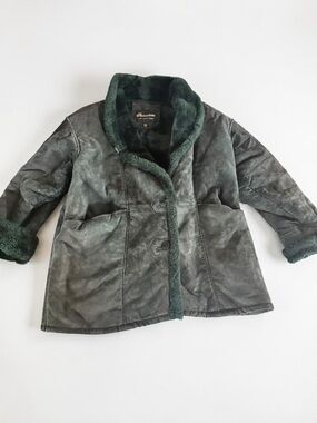 Massimo Suede Shearling Coat Green Leather Jacket Womens Winter